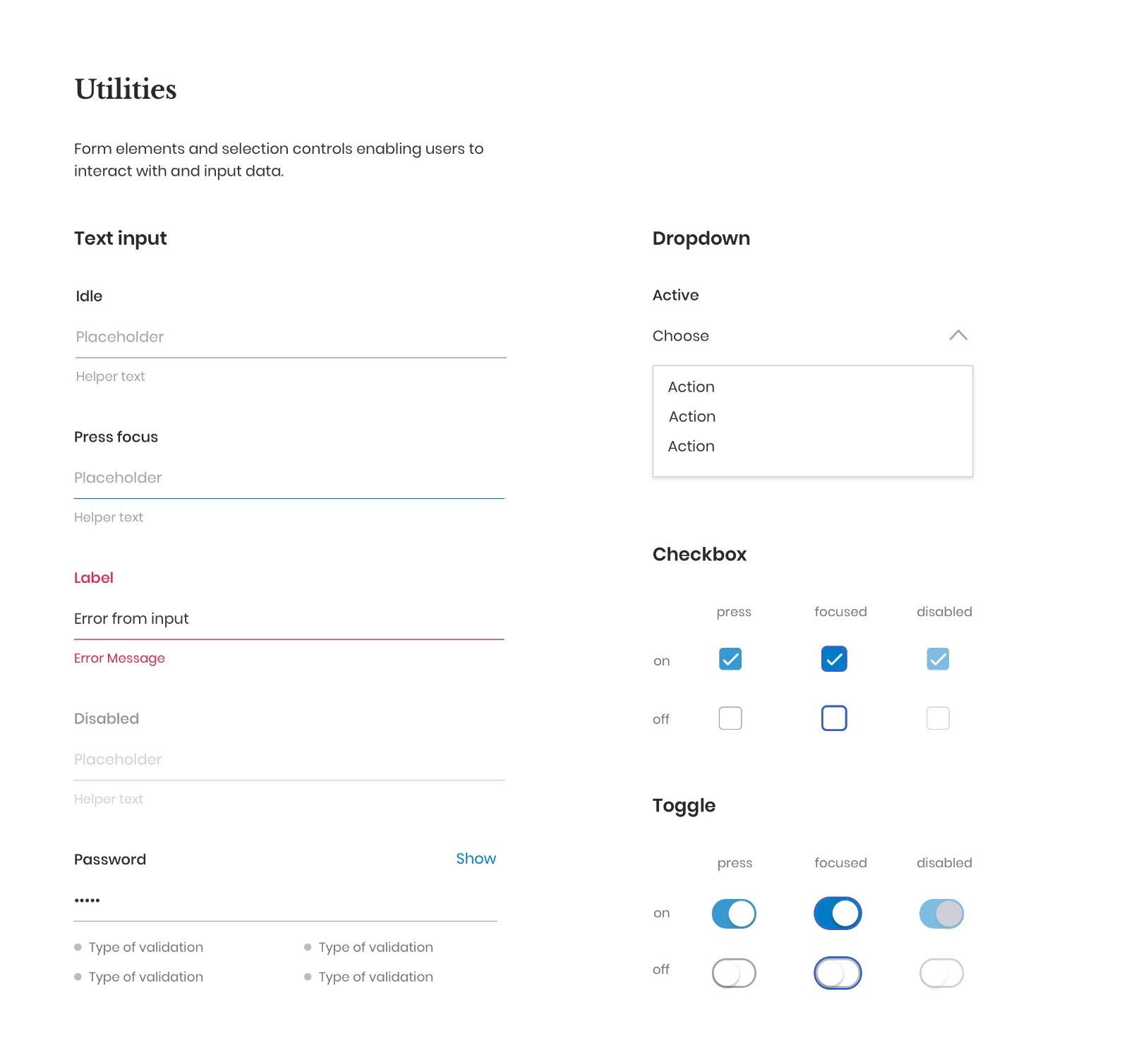 Utilities — form elements and selection controls.