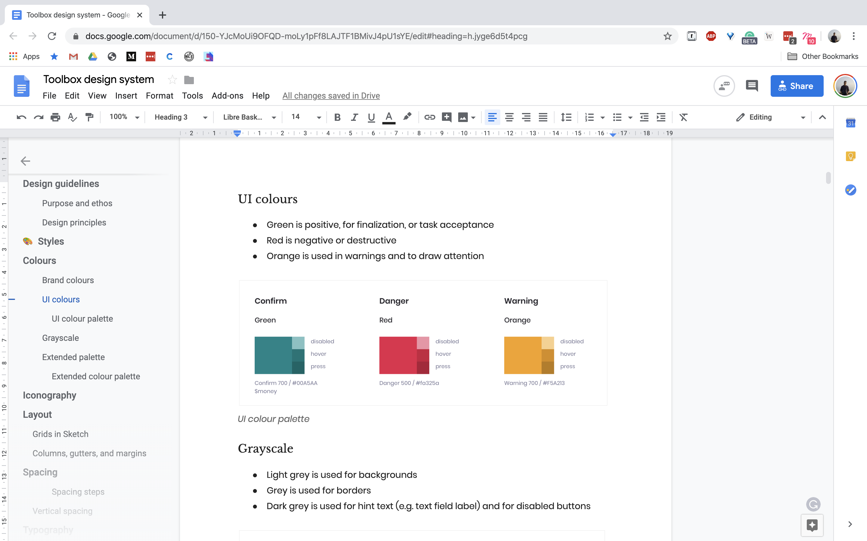 Patterns documented in Google Docs with naming and usage guidelines.