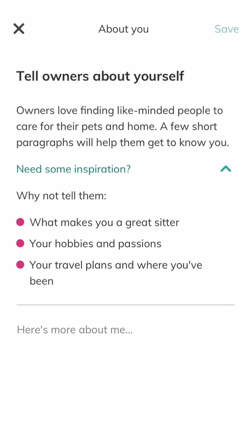 Onboarding completion step — a strong, trustworthy sitter profile.